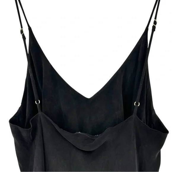 OZMA of California Long Cupro Slip Dress - Black Sleeveless V-Neck Midi Dress - Picture 6 of 13